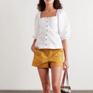 GANNI puff sleeve white top